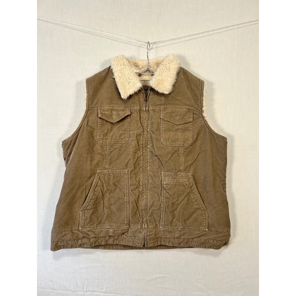 Guide Series Mens 2XL Tan Corduroy Sherpa Lined Full Zip Outdoor Utility Vest